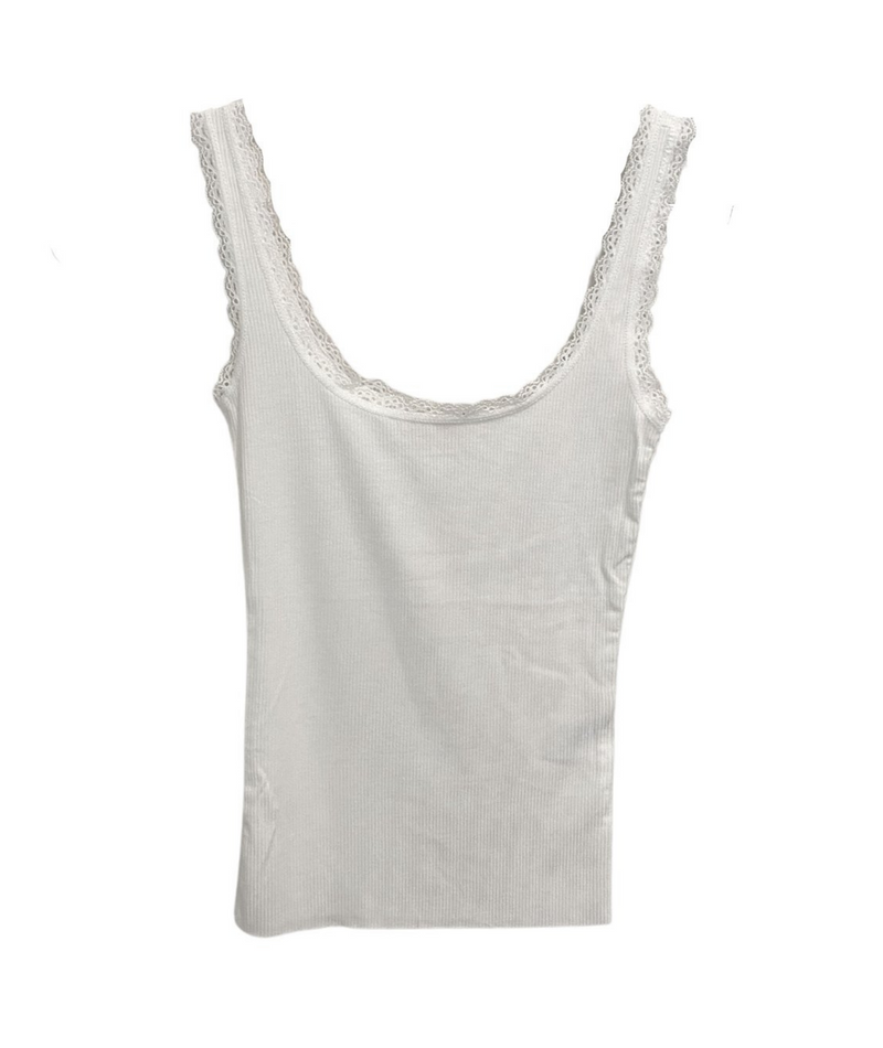 The Gabby Lace Trim White Tank